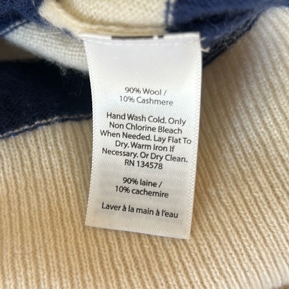 Vineyard Vines Cream & Blue Striped Cashmere & Wool Pullover Hoodie Sweater - M - Picture 12 of 15